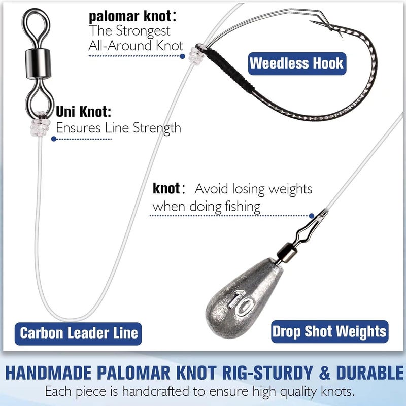 Dovesun 8PCS Ready Tied Drop Shot Rigs for Bass Fishing Drop Shot Hooks Fishing Rig with Drop Shot Weights 1/4OZ 3/8OZ Swivel Fluorocarbon Fishing Line Weedless Hooks 1/0 2/0 - Image 2